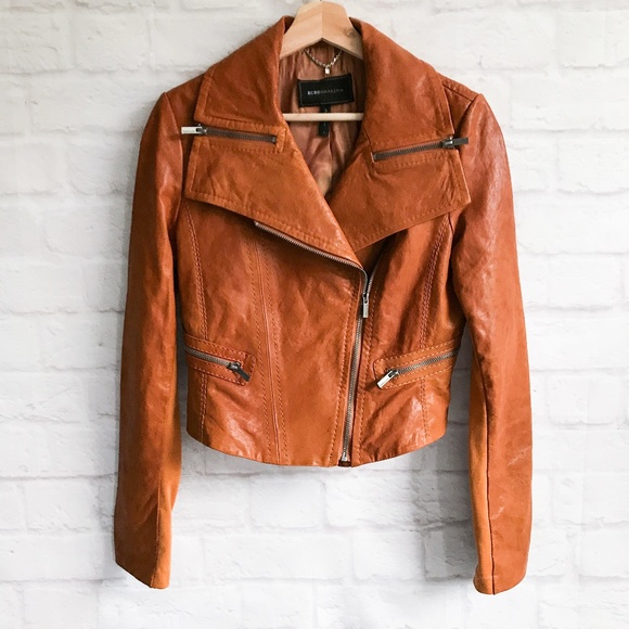 BCBGMaxAzria Jackets & Blazers - BCBGMAXAZRIA Genuine Leather Moto Jacket Pumpkin